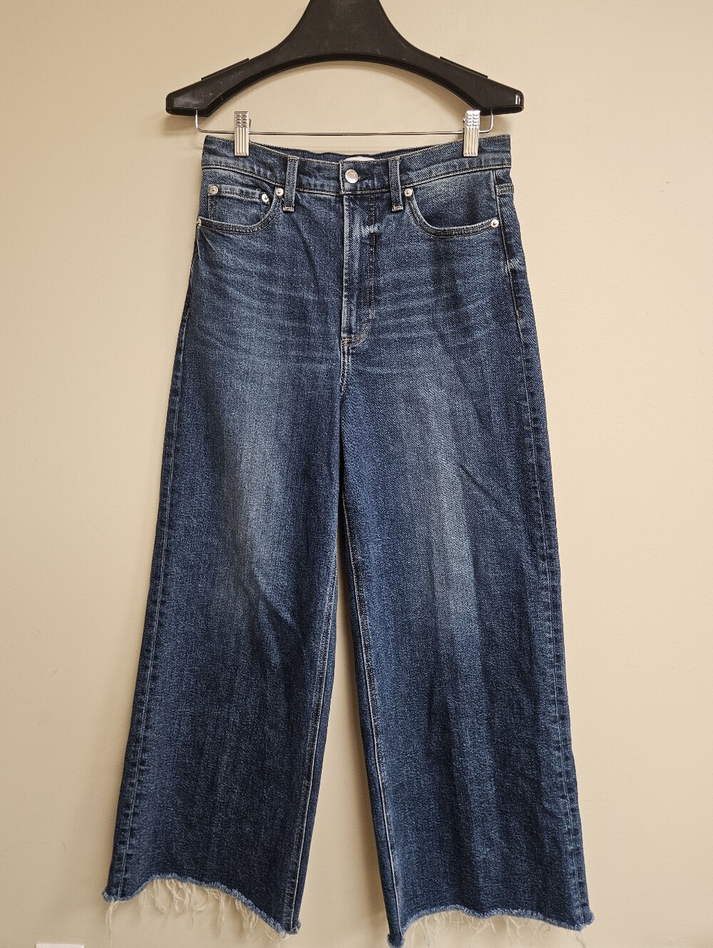 Pistola Lana Broadway Denim Blue Wide Leg Jeans Size 28 Raw Hem - Picture 1 of 8